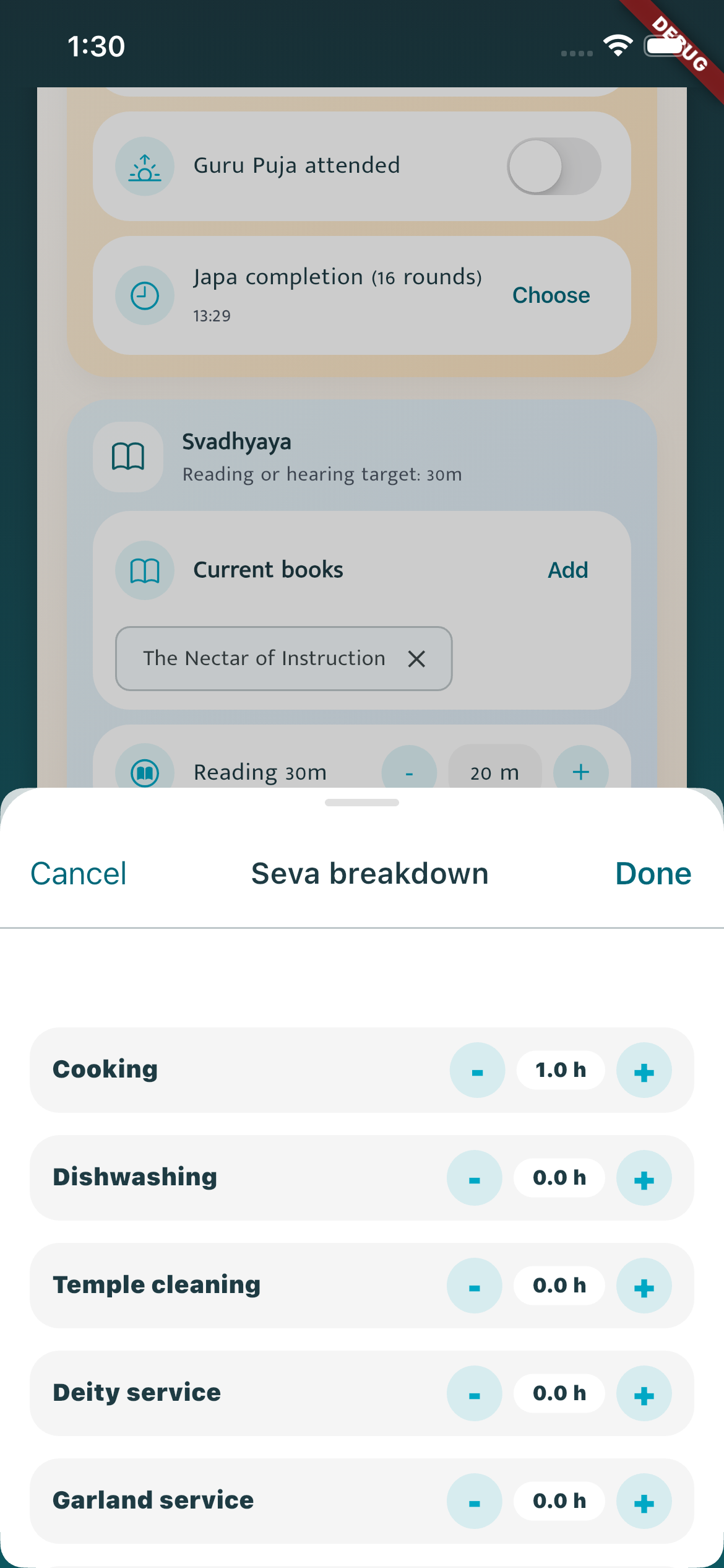 Seva breakdown sheet